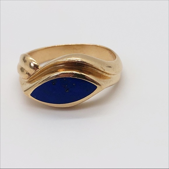 14k yellow gold lapis lazuli ring. Vintage. Heavy. Size 10 - Picture 3 of 8